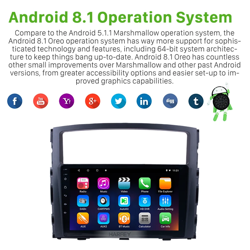 Flash Deal Harfey 9" GPS navigation Android 8.1/9.0 2Din Car Radio For Mitsubishi PAJERO V97/V93 2006-2013 Multimedia Player head unit WIFI 1