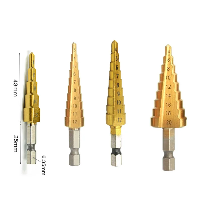 4-12 4-20 4-22 4-32 HSS ступенчатое сверло с титановым покрытием для 4241 металла высокоскоростная стальная деревянная дырочка ступенчатое конусное сверло - Цвет: 4pcs