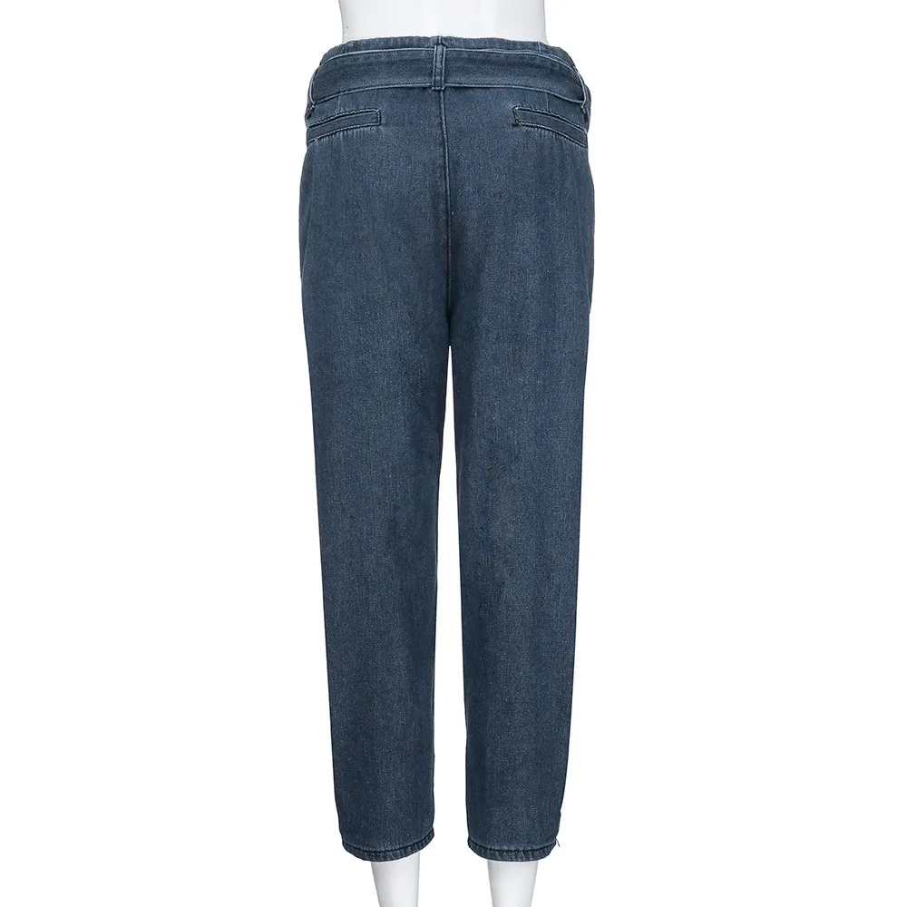 Для женщин Высота талией свободные лук повязку отверстие джинсовые Прямые джинсы Эластичные штаны Жан девять минут брюки Горячая