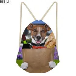 Индивидуальные изображения покупки Собака печати Drawstring сумка подростков модная резинка мешок дети логотип на заказ посылка крут