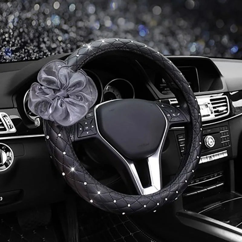 Buy Summer leather car steering wheel cover crystal