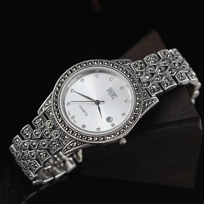 Ретро Тайское Серебро S925 Стерлинговое серебро ювелирные изделия Таиланд унисекс серебряные часы атмосфера европейский и американский стиль браслет