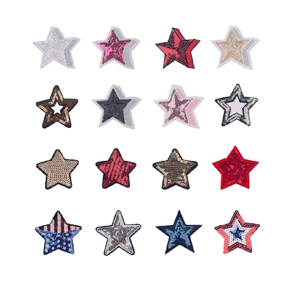 16pcs mixed random delivery Sequins stars Patches For Clothing Iron On