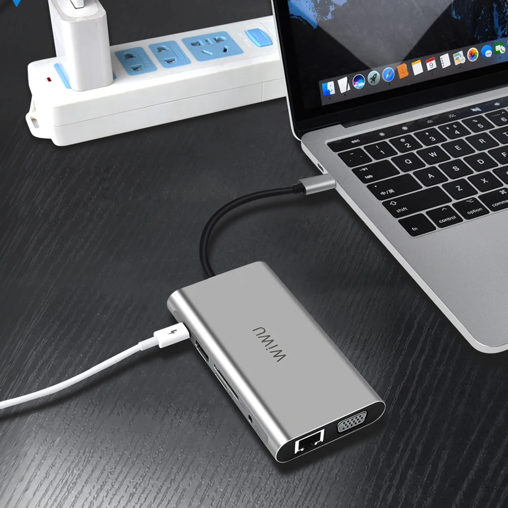 WIWU 10 в 1 usb-хаб для MacBook USB C к HDMI/VGA/RJ45 Thunderbolt 3 адаптер для Dell/samsung/huawei P20 Pro type-c USB 3,0 концентратор