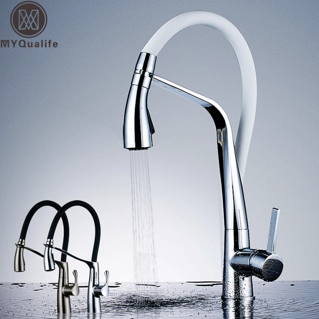 Special Price Chrome White Kitchen Faucet Deck Mounted Hot Cold Water Mixer Faucet for Kitchen Pull Down Mixer Crane 2 Function Spout