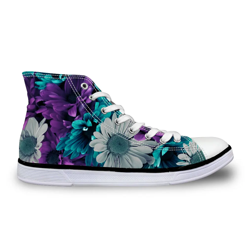 

Customized Women sneakers Casual dark purple flowers print flat vintage Canvas Vulcanized shoes high top lace up flats Girls