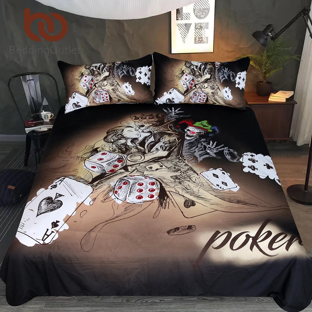 beddingoutlet-cranio-casais-jogo-de-cama-cartoes-poker-dados-palhaco-capa-edredao-com-fronhas-gotico-esbocos-colcha-para-adultos