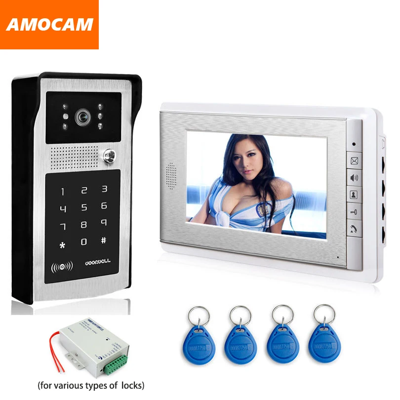 

7" LCD Video Doorbell Kits Door Phone Intercom System Aluminum Alloy Panel Camera Password ID IR Night Vision Call and Intercom