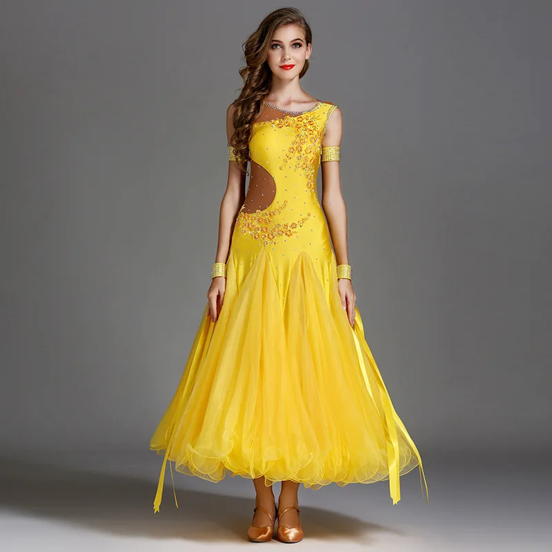 Мэй YU MY794 современный танцевальный костюм для женщин леди взрослый вальцинг Танго горный хрусталь танцевальное Платье Бальный костюм вечернее платье - Цвет: Цвет: желтый