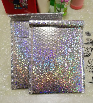 

HOT 5 Pcs Silver Laser Bubble Bag Gift Bag Aluminum Foil Seals Bubble Envelope Gift Bag 23*30cm For Slime Shockproof Ziplock Bag