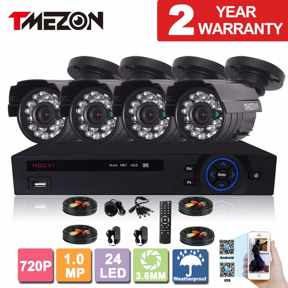 

Tmezon HD CVI 4CH 1.0MP 720P CCTV Security System 4pcs Day Night Waterproof IR Camera Alarm Systems Security Home Kit 1TB 2TB