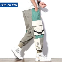 Уличная карго длиной до щиколотки Мужские штаны для бега с эластичной резинкой на поясе и на штанах пэчворк большой карман Модные мужские шаровары HW344