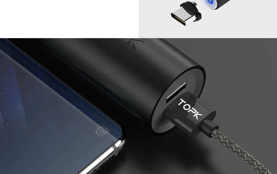 TOPK [10 шт] светодиодный магнитный кабель Тип usb C USB кабель с нейлоновой оплеткой Тип-C кабель для samsung S9 Note 9 huawei P20 Lite Xiaomi Mi8 usb C