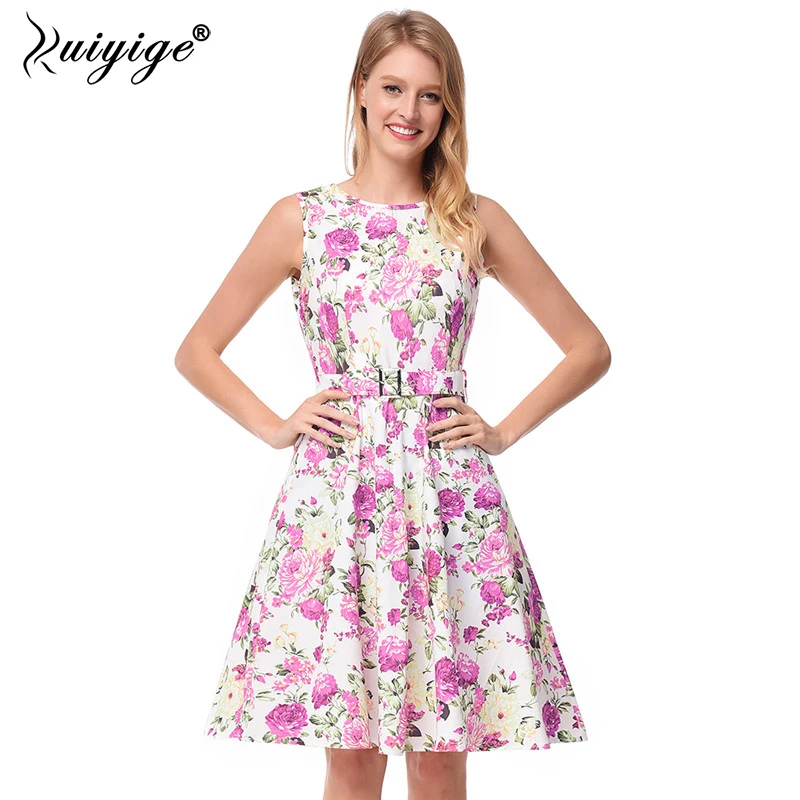 

Ruiyige Floral Print White Black Beach Women Dress Spring Summer American 60s Style Dreeses For Womens Bohemian White Vestidos