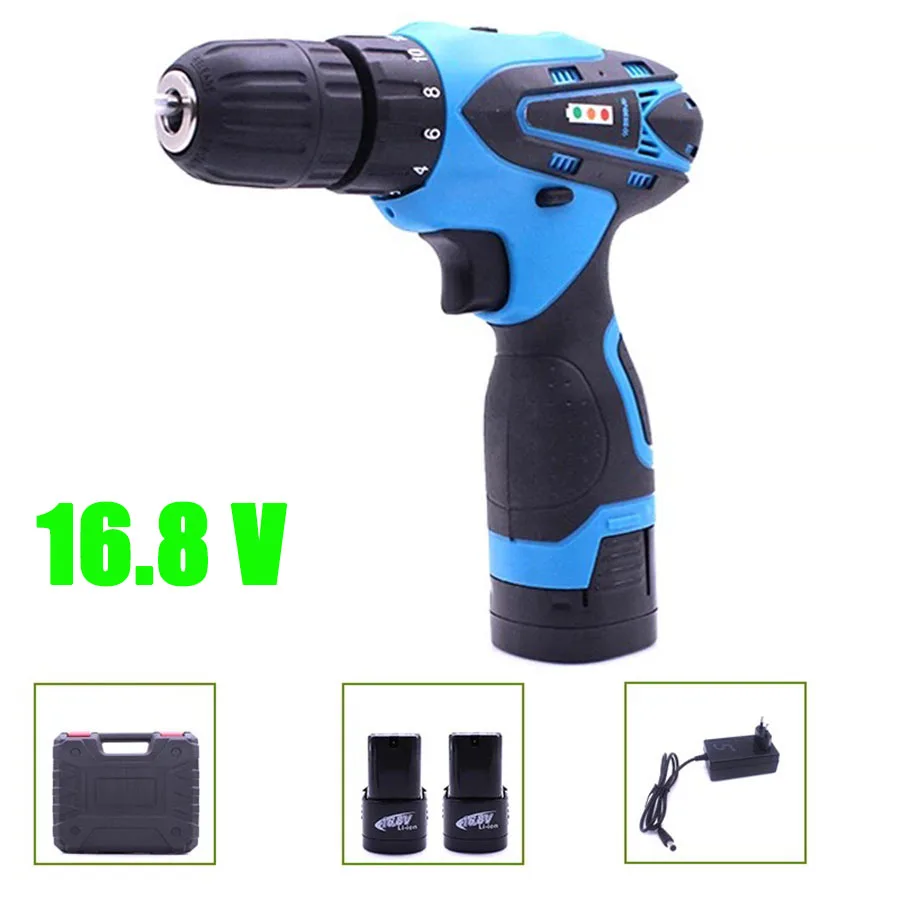 

VOTO 2*Battery Rechargeable Cordless Drill Electric Screwdriver Set Lithium Power Tools Screw Gun Driver 16.8V With Case Blue