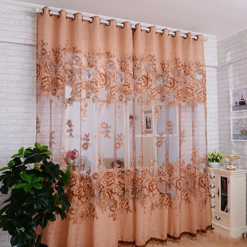 

Peony Decorative Curtain Window Screening Curtain Floral Voile Sheer Tulle Curtain for Living Room Voile Valance Drape Tulle