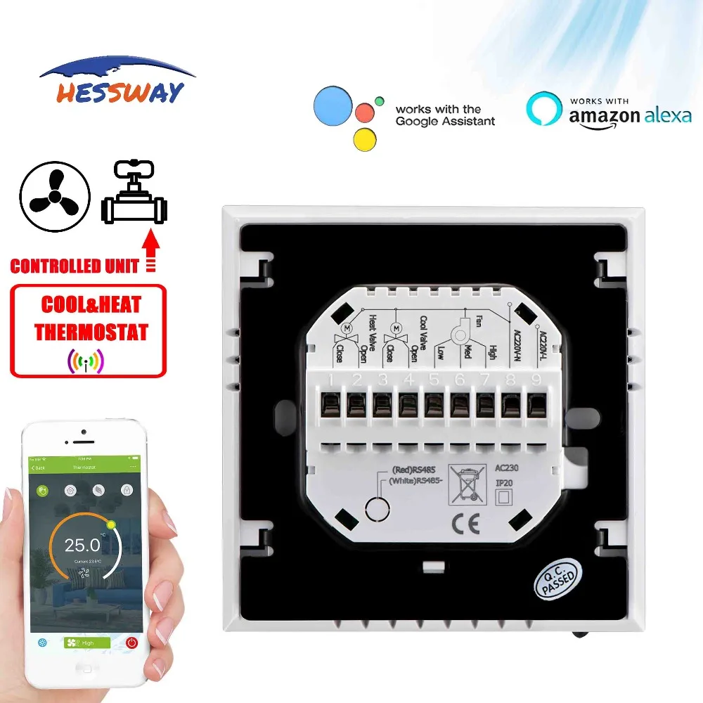 HESSWAY TUYA 2 трубы 4 температура отопления охлаждения термостат WIFI цифровой AC95 ~ 250V