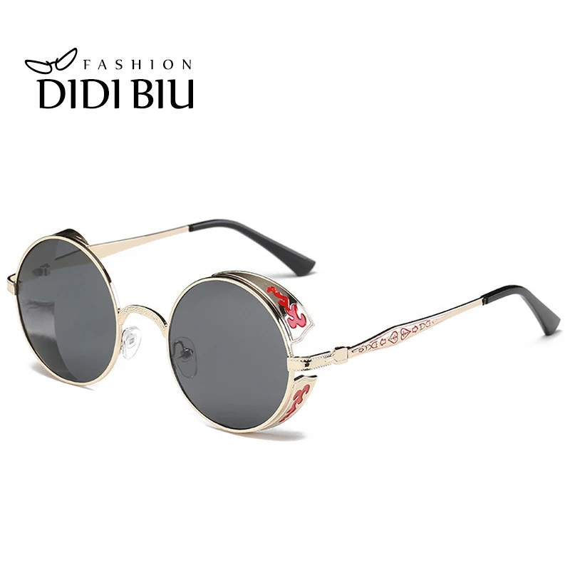 

DIDI Steampunk Iron Man Sunglasses Luxury Brand Small Round Eyewear Vintage Gold Carved Frame Circle Lens Women Glasses H102