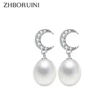 ZHBORUINI модные серьги из натурального жемчуга для женщин 925 стерлингового серебра Драгоценная Капля воды Луна жемчужные серьги подарок
