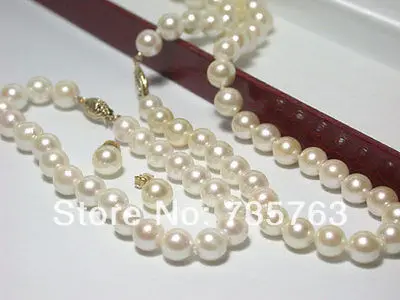 

xiuli 00257 8-9mm white AAAA top rating pearl sets NECKLACE EARRING BRACELET 925