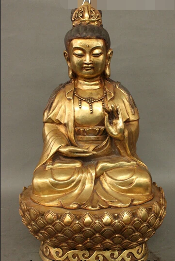

shitou 002733 23" Folk Tibet Bronze Gilt Buddhism Kwan-Yin Guan Yin Pot Buddha Statue On Lotus