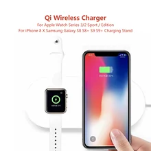 Беспроводное зарядное устройство QI, двойная зарядная панель 2 в 1 для Apple Watch для Iphone X 8 Plus samsung S8 S9 Note8 QC 3,0, быстрое зарядное устройство