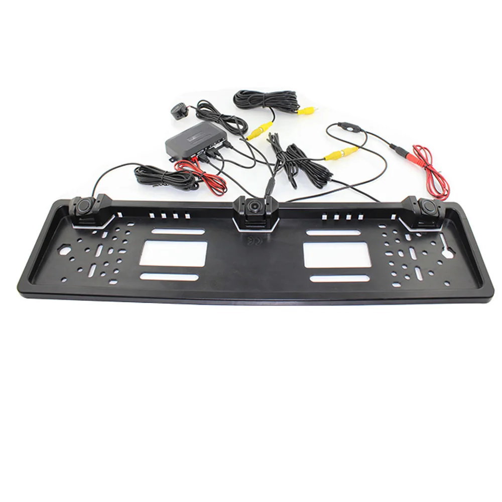 Auto Rearview System European License Plate Video Parking Sensor Reversing Radar with HD Rear View Backup Camera No Drill Holes