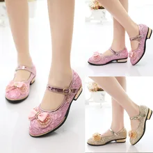 pink girl shoes 2017 lovely soft bottom leather bow flower girl wedding fashion girls dress shoes princess shoes for kids