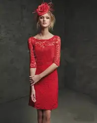 Мода Элегантный О-Образным Вырезом половина рукава Кружева мать невесты платье 2017 Красный матери платье для свадьбы