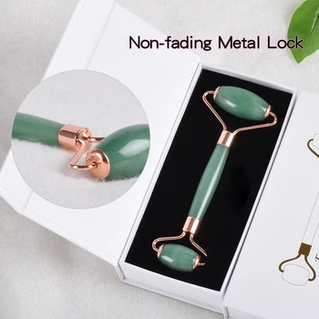 

The New Face Roller Metal Lock Roller Facial Scraping Tool Thick Wand Natural Aventurine Jade Massage Body Healing Stone Health