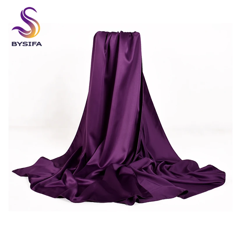 

[BYSIFA] Luxury Women Satin Silk Scarf Fashion Brand Top Grade Purple Long Scarves Wraps Autumn Winter Female Muslim Head Scarf