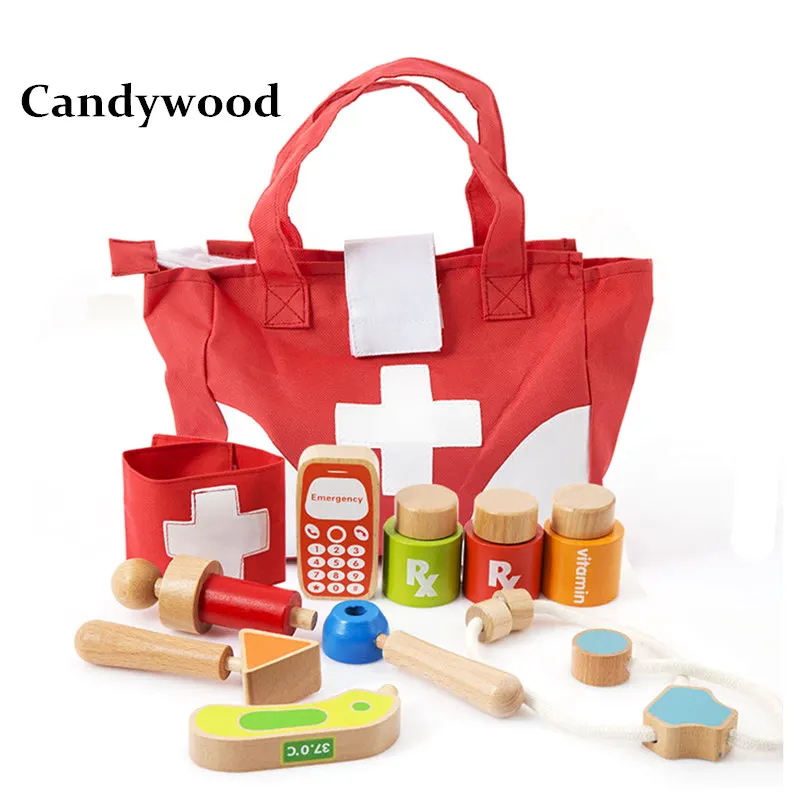 

Candywood Kids Role Play Doctor Nurses Toy Set Medical Tool bag Kit Educational wooden toys Doctor toy for Children boy&girl