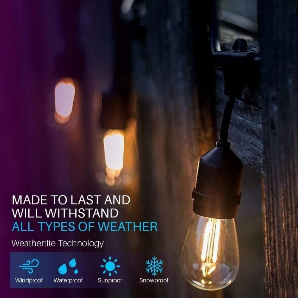  IP65 15M LED S14 String Lights Waterproof E27 Warm LED Retro Edison Filament Bulb Outdoor Street Ga - 32901891095