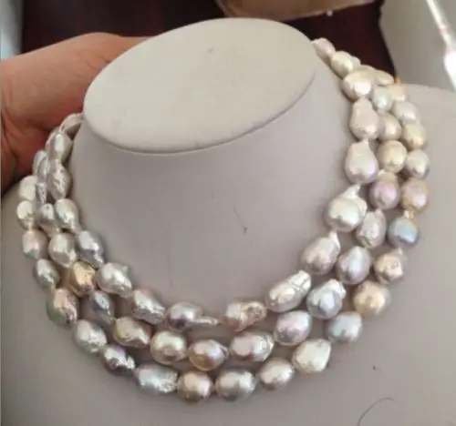 

free shipping>>@@ JY&1503 triple strands natural Australian south sea white pearl necklace
