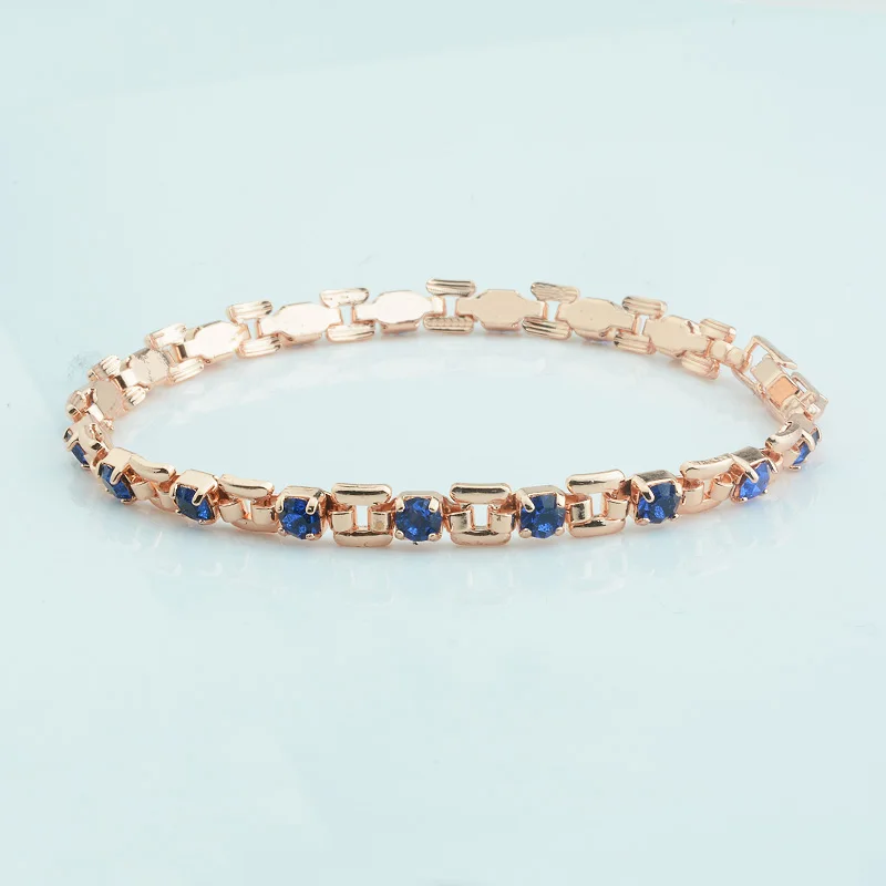 1pcs 4mm Women 585 Rose Gold Color White Blue Cubic Zircon Bracelets Jewelry Long Small Chains