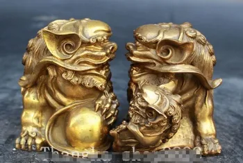 

YM 307 9 CM Chinese Folk Fengshui Pure Animal Beast Fu Foo Dog Lion Pair Statue