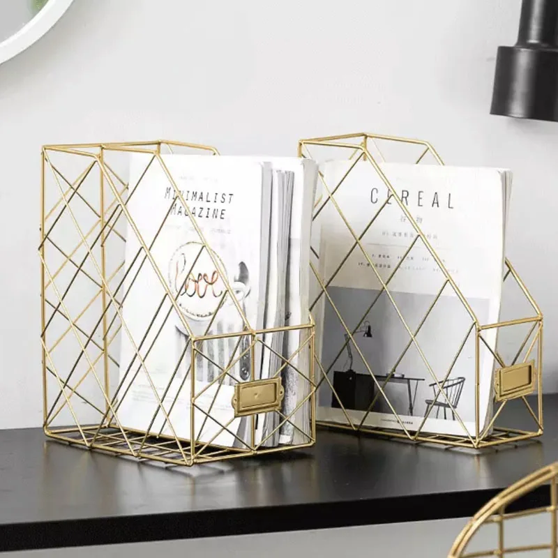 

Nordic Simple Metal File Storage Rack Office Supplies Display Rack Desktop Grid Book Magazine Storage Box Shelf Block