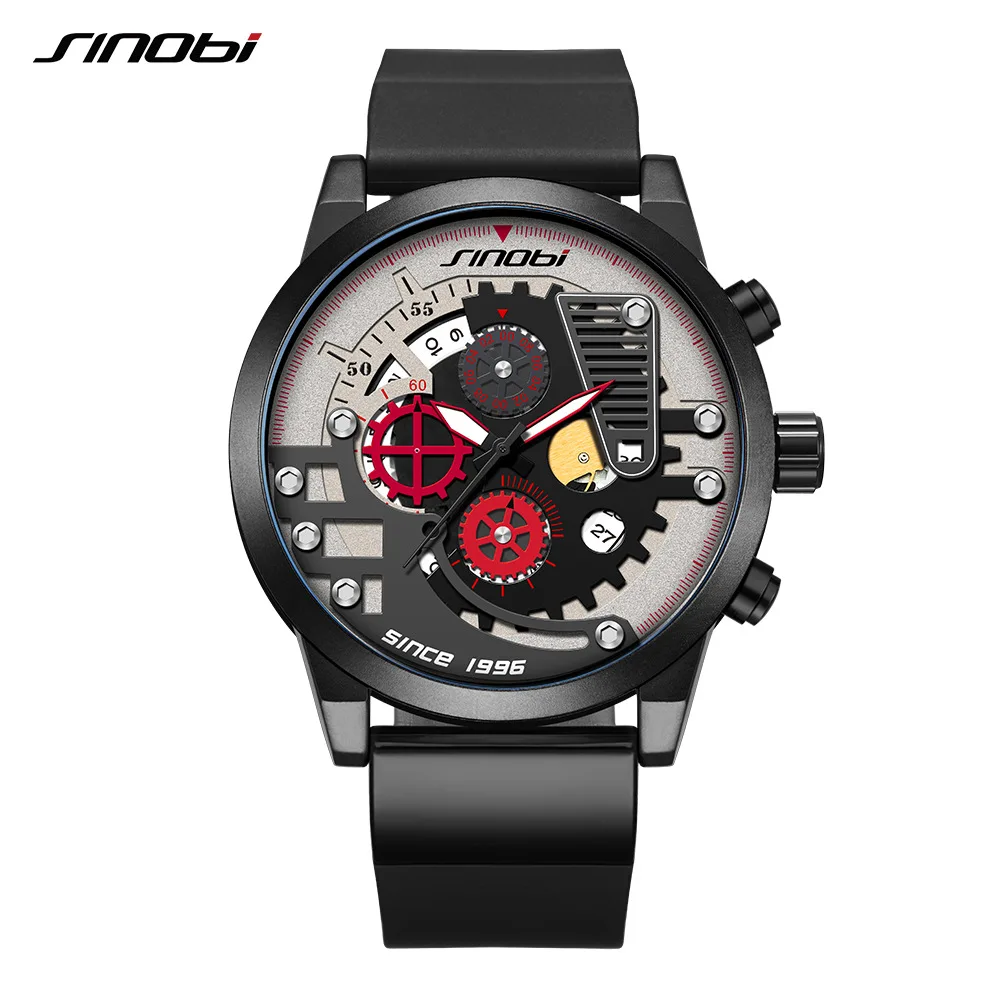 

SINOBI Brand Mens Watch Chronograph Sports Watches luminous pointer Quartz Clock Males wristwatch Military relogio masculino