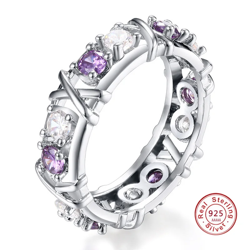 

2 colors Cross Zircon Ring Fashion Female Jewelry Infinity purple Crystal Women Men Hollow Rings for Lover Party free Shipping