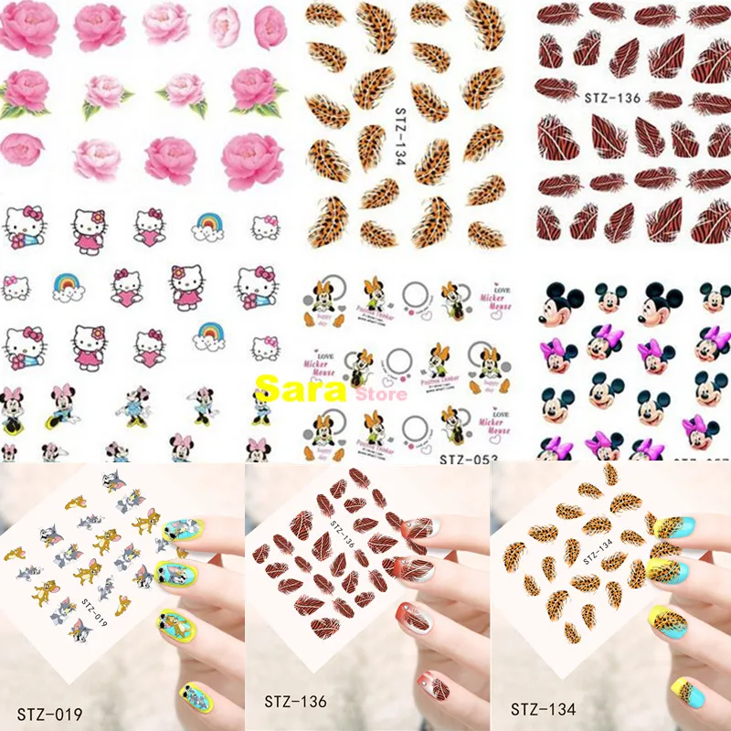 1 лист мультфильм Мышь Cat передачи воды ногтей наклейки Фольга польский Обертывания DIY