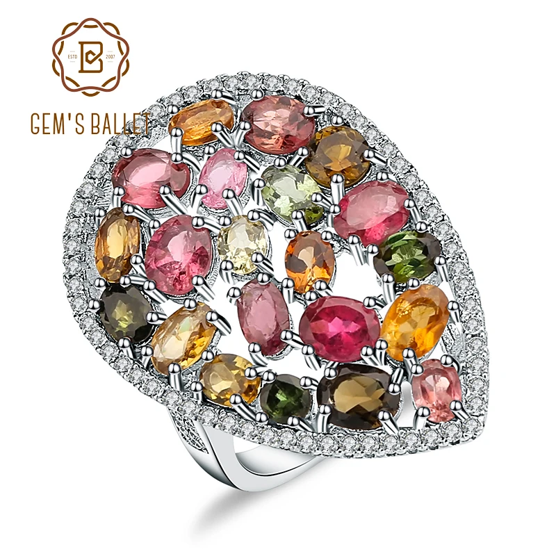 GEM'S BALLET 5.21Ct Красочный натуральный турмалин драгоценный камень кольцо твердый 925 пробы Серебряный драгоценный камень ювелирные изделия для женщин