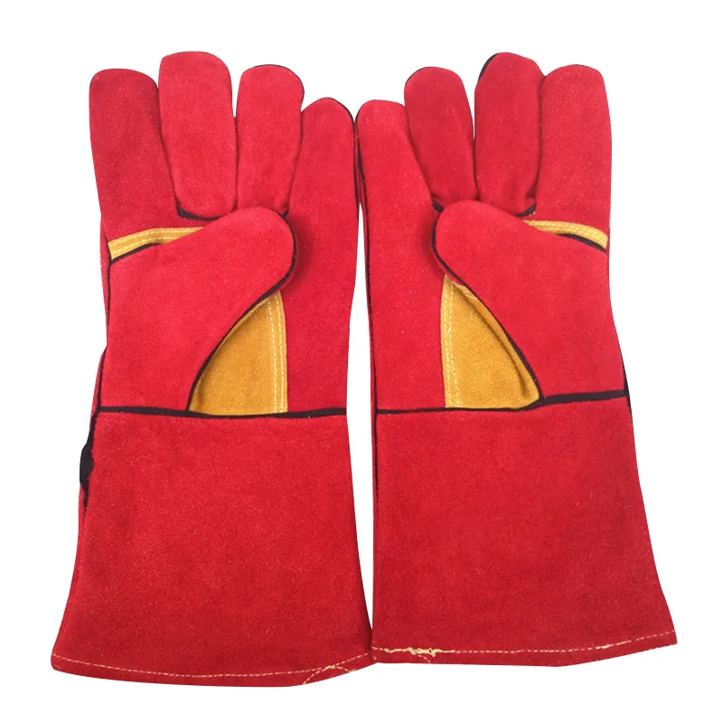 

Electric Welder Gloves Work Cow Split Leather safety Welding Gloves Protective Garden gloves wear gloves for heat resistant