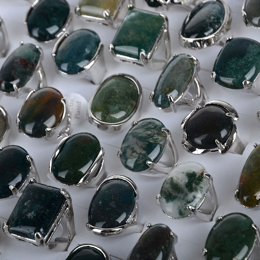 

10pcs/lot Tibet Silver Color Crystal Rings Assorted Big Nature Stone Punk Rings for Women Men Wholesale Party Jewelry