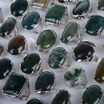 

10pcs/lot Tibet Silver Color Crystal Rings Assorted Big Nature Stone Punk Rings for Women Men Wholesale Party Jewelry