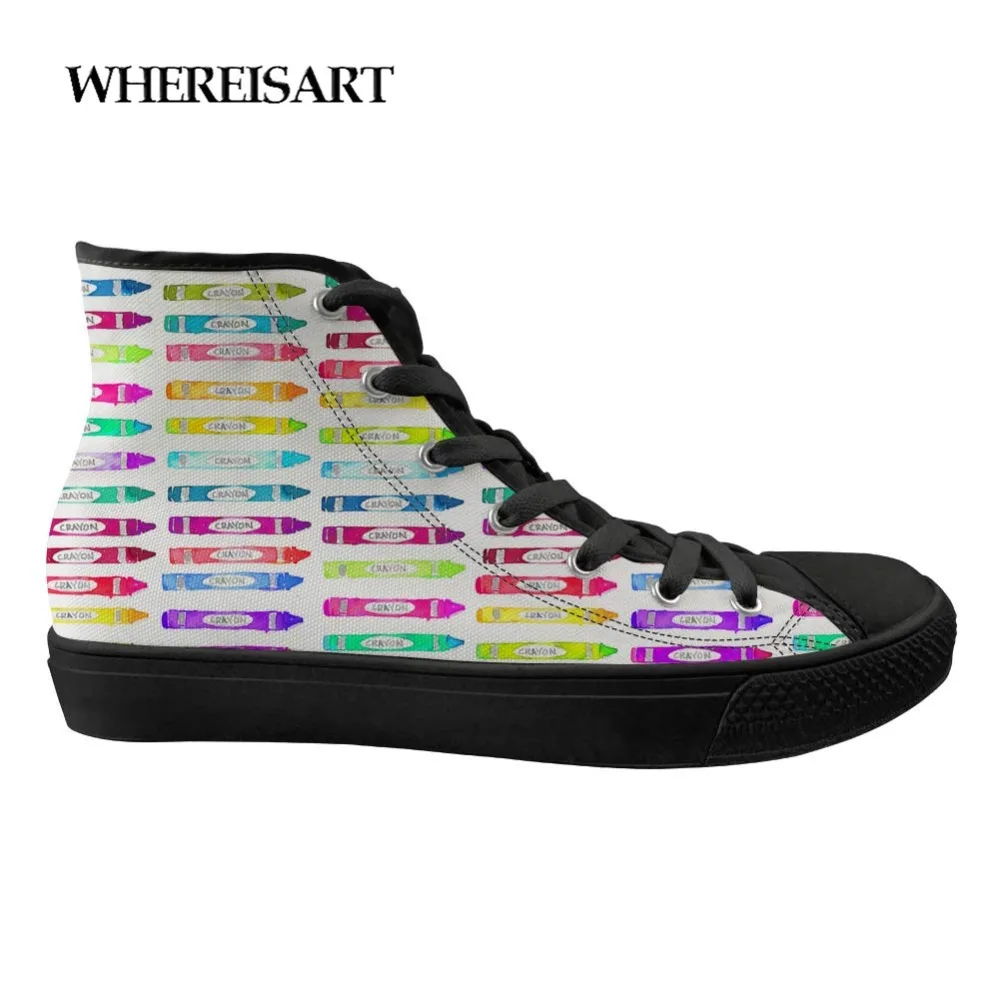 

WHEREISART Men's Vulcanized Shoes Color Crayons Falling Print Men's High Help Casual Breathable Men's High Quality Zapatos Mujer