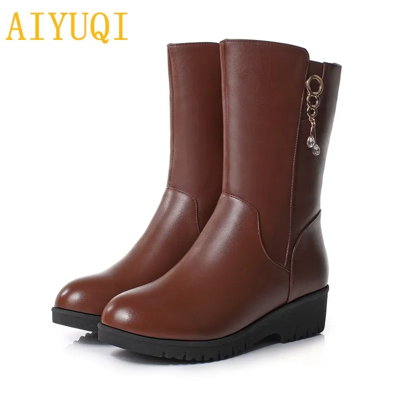 

AIYUQI Womens boots winter 2019 new genuine leather women snow boots,plus size 41 42 43 Wedge martin boots women , wool boots