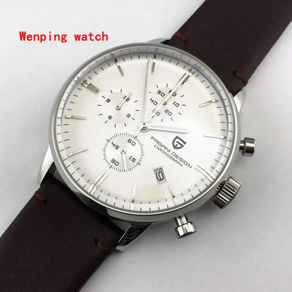 

Fashion famous design brand Pagani 43mm White Dial Chronograph Japanese Quartz Men's classic Multi-function watch gift