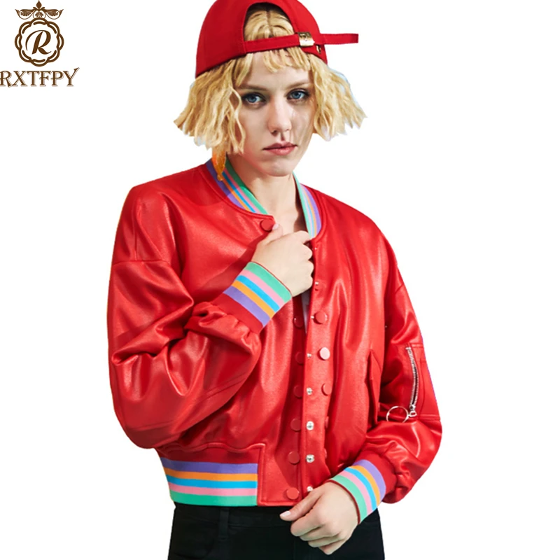Femmes Red Rxtfpy Femelle Vestes Longues Mode Manches Nouveau Lâche Rouge Hop Col Rond Poches Printemps Hip breasted A63 Manteau Single tsQdrh