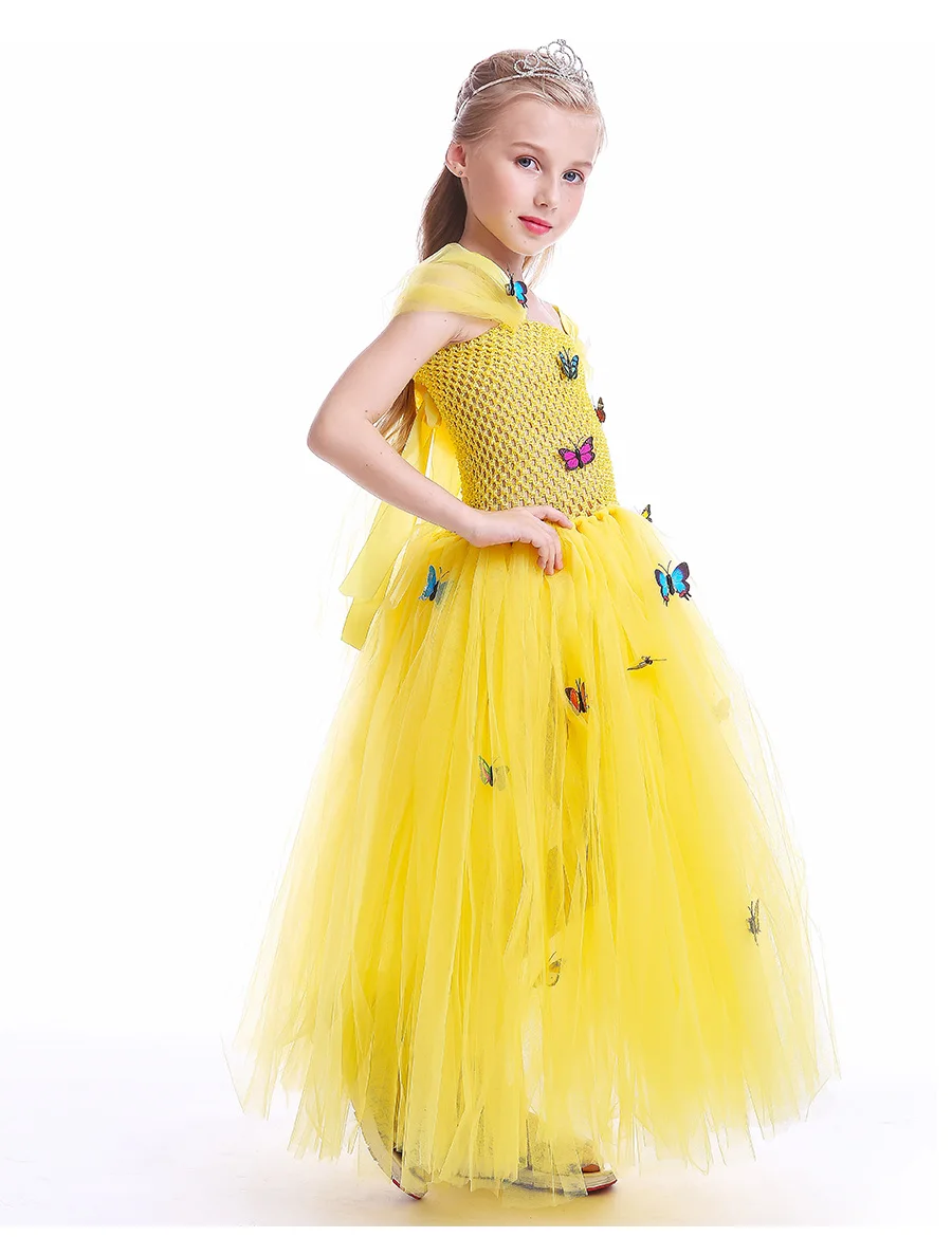 Princess Belle Girls Tutu Dress Beauty and The Beast Yellow Belle Cosplay Ball Gown Kids Party Carnival Halloween Costumes (9)