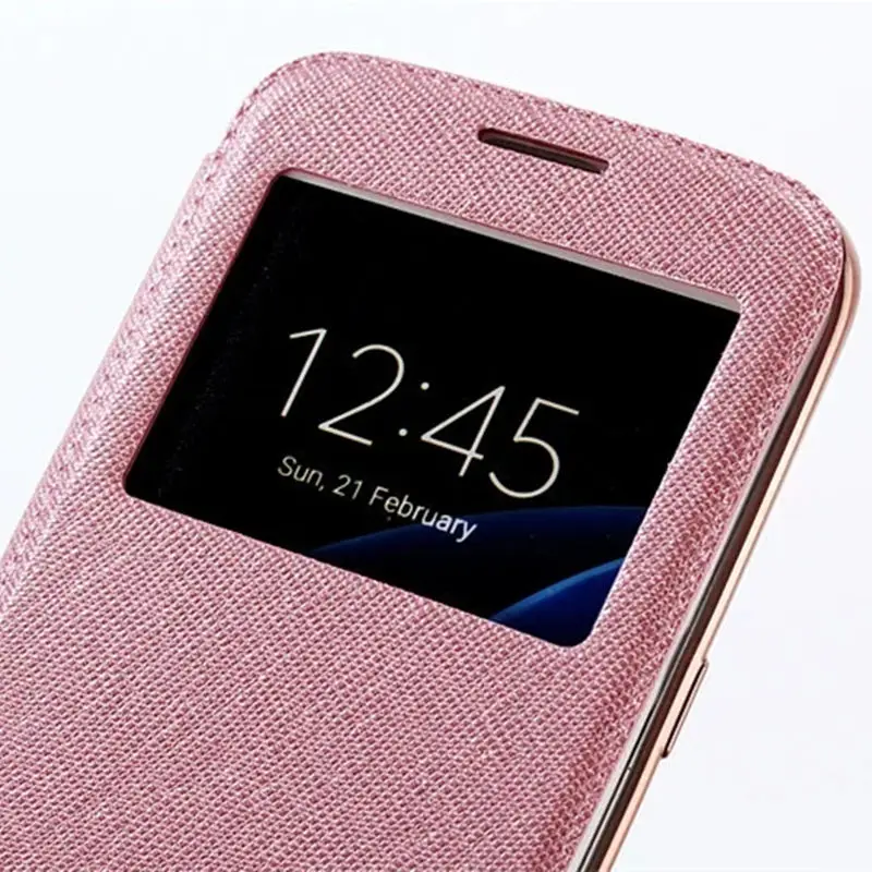 Чехол книжка с окном для Galaxy S6 S7 Edge iphone 5 SE 6 S 7 Plus откидной раздвижной умный ответ